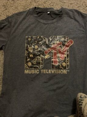 MTV Graphic Tee - Charcoal with Red and Cream Logo Halloween